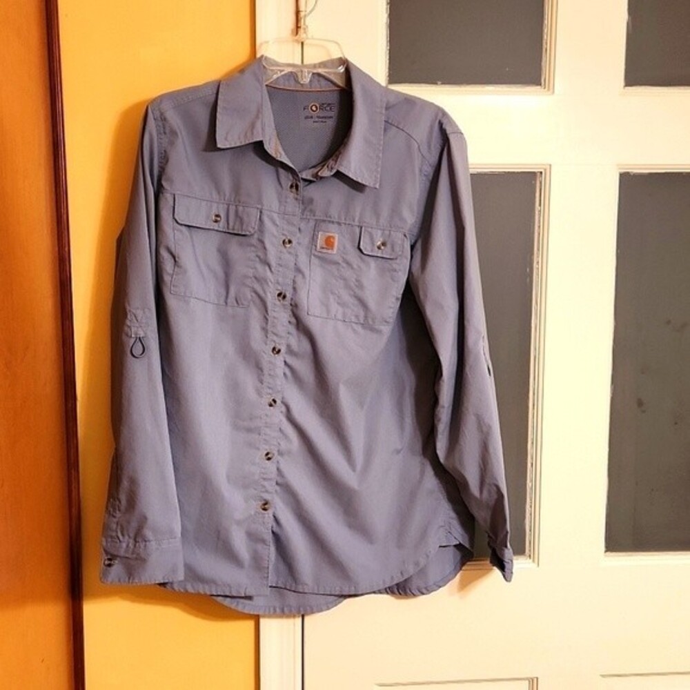 Carhartt Force Relaxed Fit Men's Blue Button-up Shirt Size L (12-14)